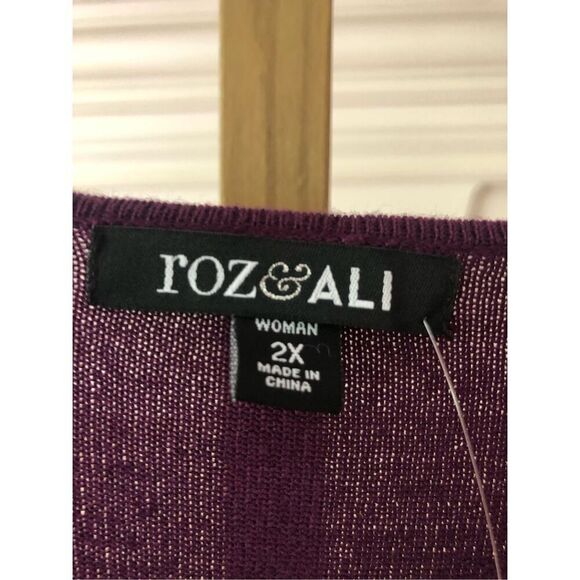 Roz&Ali Women’s Purple 3/4 Sleeve Crew Neck Blouse Size 2X NWT - Picture 4 of 7